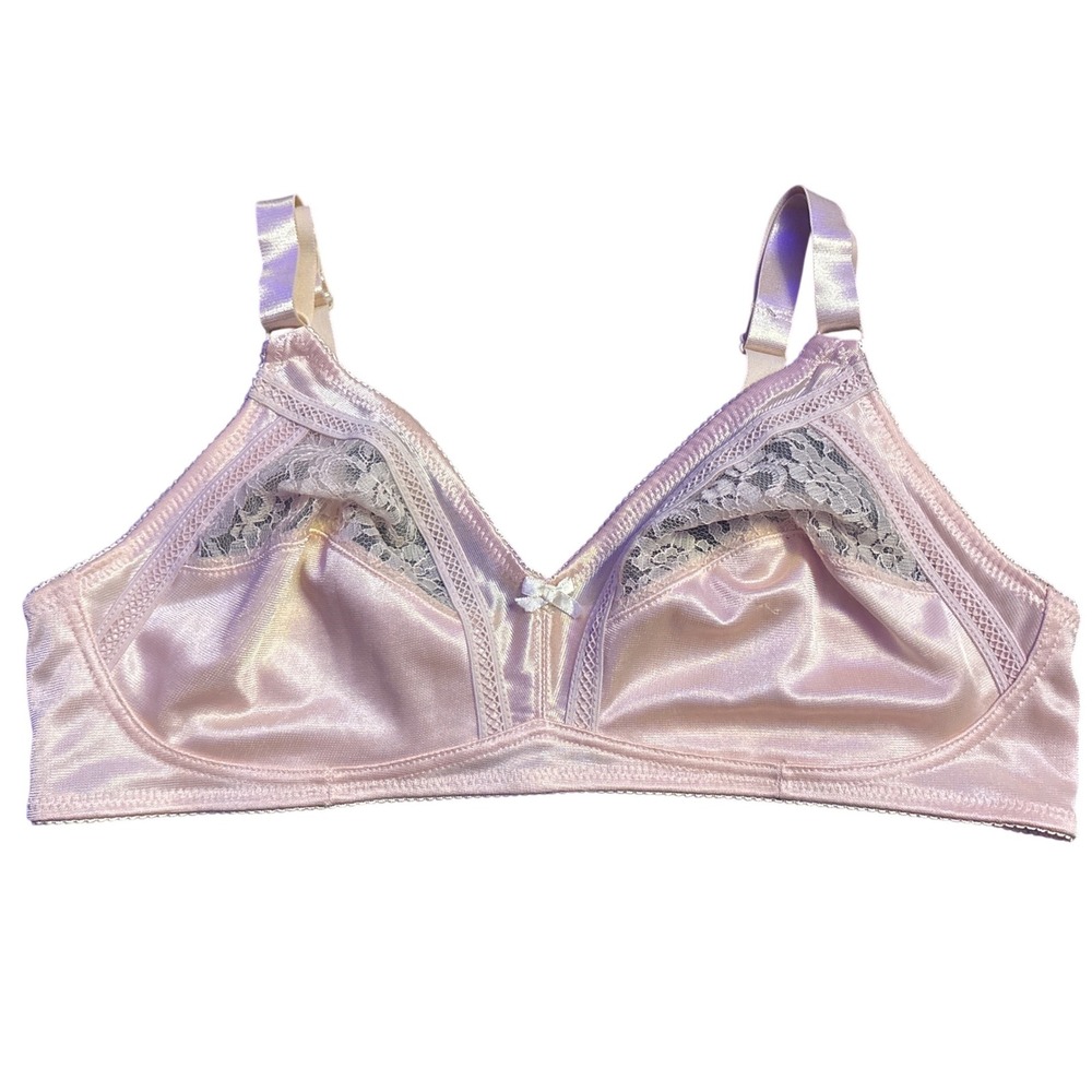 Vintage Jolie Intimates Satin Lace Full Figure Bra Blush Pink 38D
